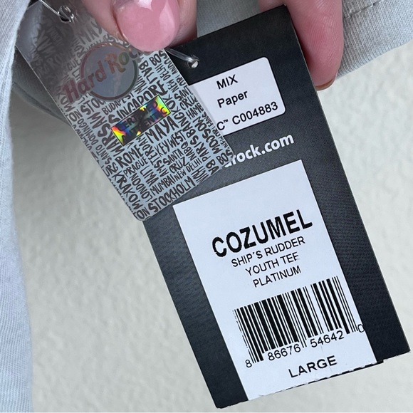 Hard Rock Cafe Shirt Youth Large Cozumel Ships Rudder Pirate Skulls Platinum - Picture 4 of 10